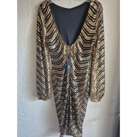 Fashion Nova Moonlight Gold Sequin Midi Dress L - Picture 4 of 5